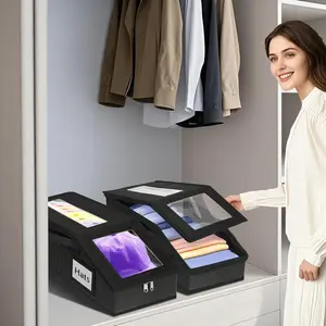 Hat Storage Box with Clear Window, Foldable Hat Organizer Case for Baseball Caps, Dustproof Hat Storage Bag with Label Pocket