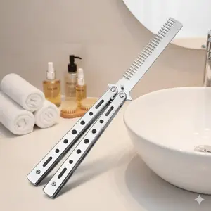 Foldable Stainless Steel Hairdressing Training Comb, Anti-Static Detangling Styling Tool for Barber Training, Portable Folding Comb with Safe Rounded Corners, Non-Slip Anti-Rust Durable Hair Comb