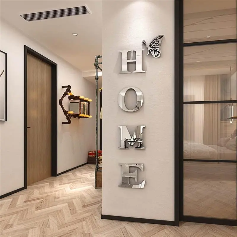 Home Letter Signs Acrylic Mirror Wall Stickers Decorations for Living Room Bedroom Decor Decals (Silver, 47.2 X 15.3IN)