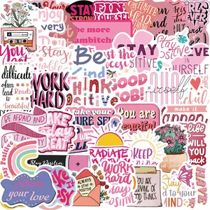 50 pink inspirational phrase graffiti Adhesive Stickers for decorating guitars, laptops, suitcases, DIY waterproof stickers