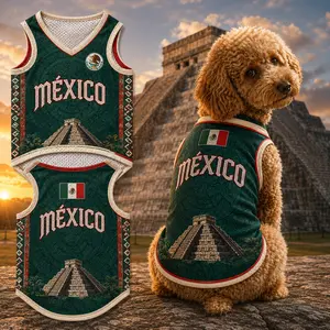 Mesh Pet Soccer Jersey, Mexico Pet Sports Shirt, Breathable Dog Vest with Mexican Flag Design, Leopard Graphic Puppy Apparel, Lightweight Summer Clothing