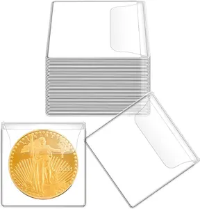 PVC Plastic Coin Sleeves, 50PCS 2.1x2.1in Individual Dustproof Waterproof Organiser Pouches for Home Storage & Organization, Water Proof