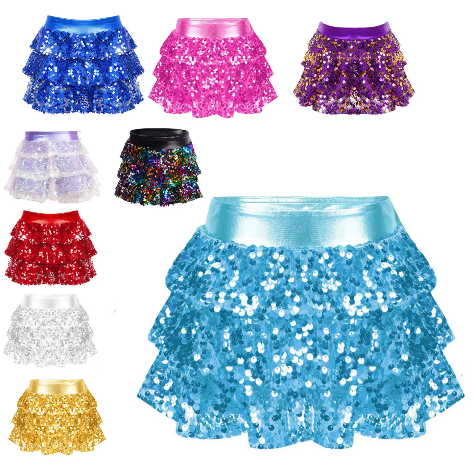 easyforever Big Girls Ballet Dance Athletic Scooter Skorts Pleated Tutu Skirts Sequins Dance Dress Culottes