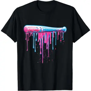 Baseball Bat with Sprinkles Drip For Men Boys T-Shirt Men's Graphic Tee Crewneck Graphic Printed Unisex Cotton T-shirt for Men Fashion Men's Top for Daily Wear