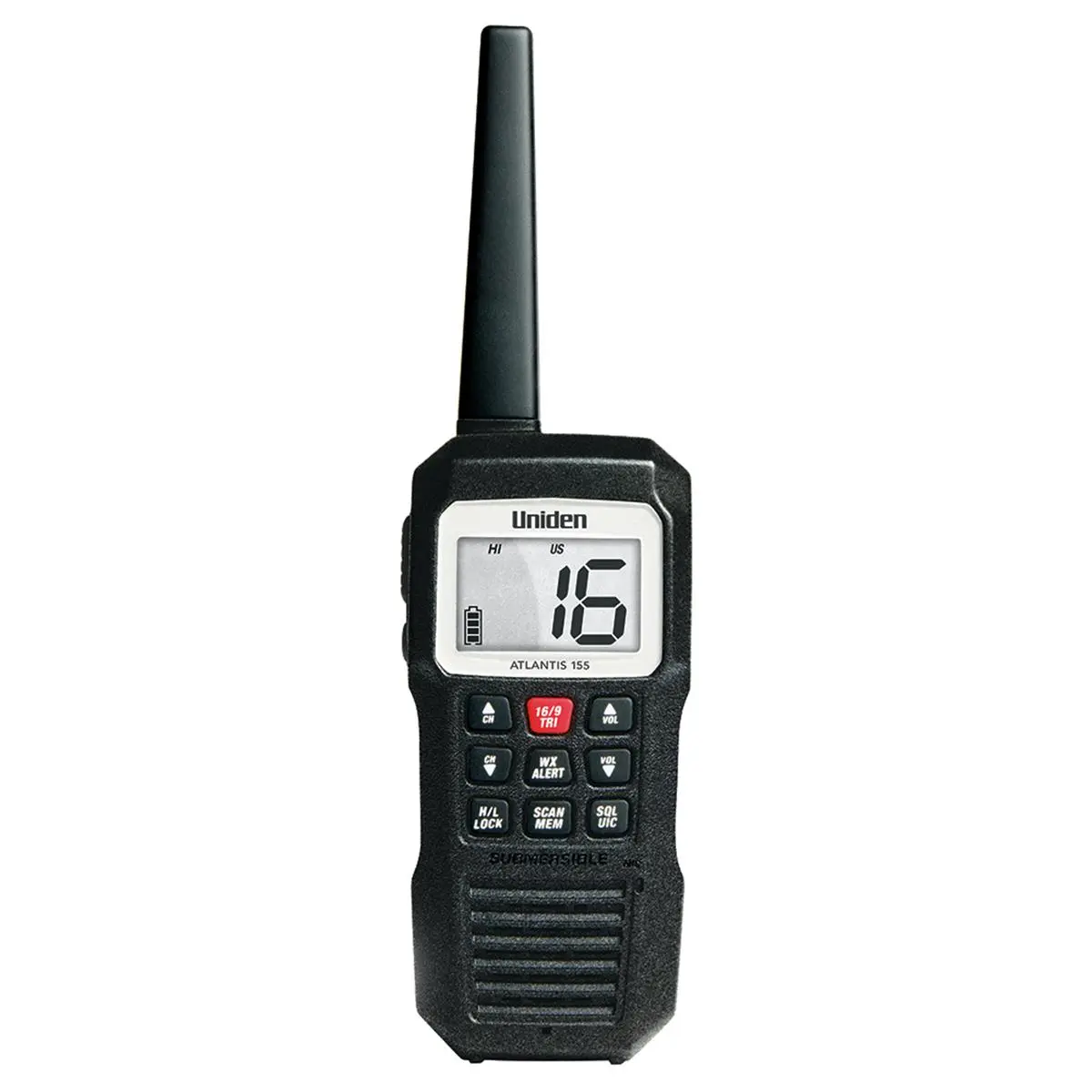 212 MAIN Uniden ATLANTIS 155 Floating Handheld VHF 2-Way Radio, Waterproof NiMH Rechargeable Marine Walkie Talkies, Triple Scan Audio Device for Water Sports