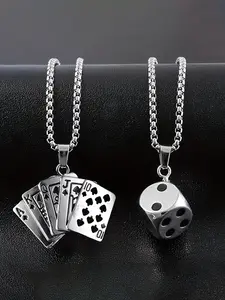 Men's Poker Pendant Set, Diamond Flush Necklace & Dice Charm, Hip Hop Couple Jewelry, Fashion Accessories, Sweater Chain