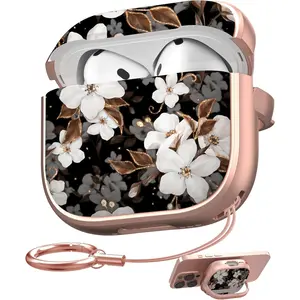 SQ-CGR006 for AirPods 4 Case with Safety Lock, Cute Flower AirPod 4th Generation case Lock Hard AirPod 4 Cover for Women Girly with Keychain for AirPods 4th Generation Cover 2024, Floral