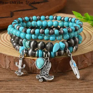 Western Country Hat  Leaf Feather Women Charm Bracelets Women Leather Bracelets Men Bangle Wholesale Jewelry Gift