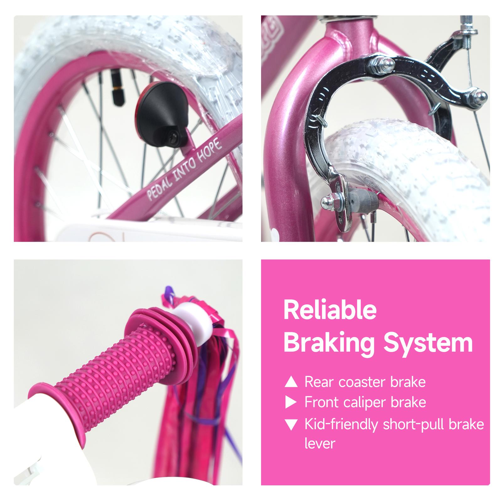 WinHope Little Fairy Children's Bicycle Ages 2–9 | 12–18 inch with training wheels, front basket, doll seat, handlebar ribbon | 95% preassembled, dual brakes, adjustable seat/handlebar