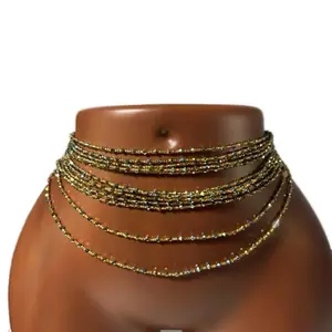 AAEssentials Golden Healing Crystals Waist Beads with Tassels - Decorative Accessory for Stylish Wear Fashion