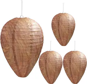 Wasp Nest Decoy 4 Pack 11" x 8.7" – Outdoor Hanging Fake Hornet Nest, Natural Wasp Repellent for Patio, BBQ, Backyard