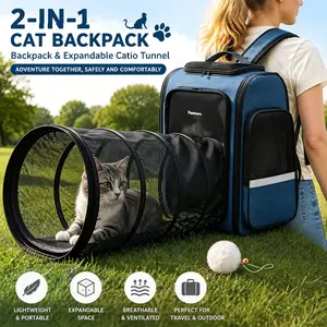 Pawtners Expandable Cat Backpack with Tunnel, Buckle, Ergonomic Design, Anti-Scratch Material, 43"l x 12.6"w x 15"h for Easy Outdoor Travel & Adventure