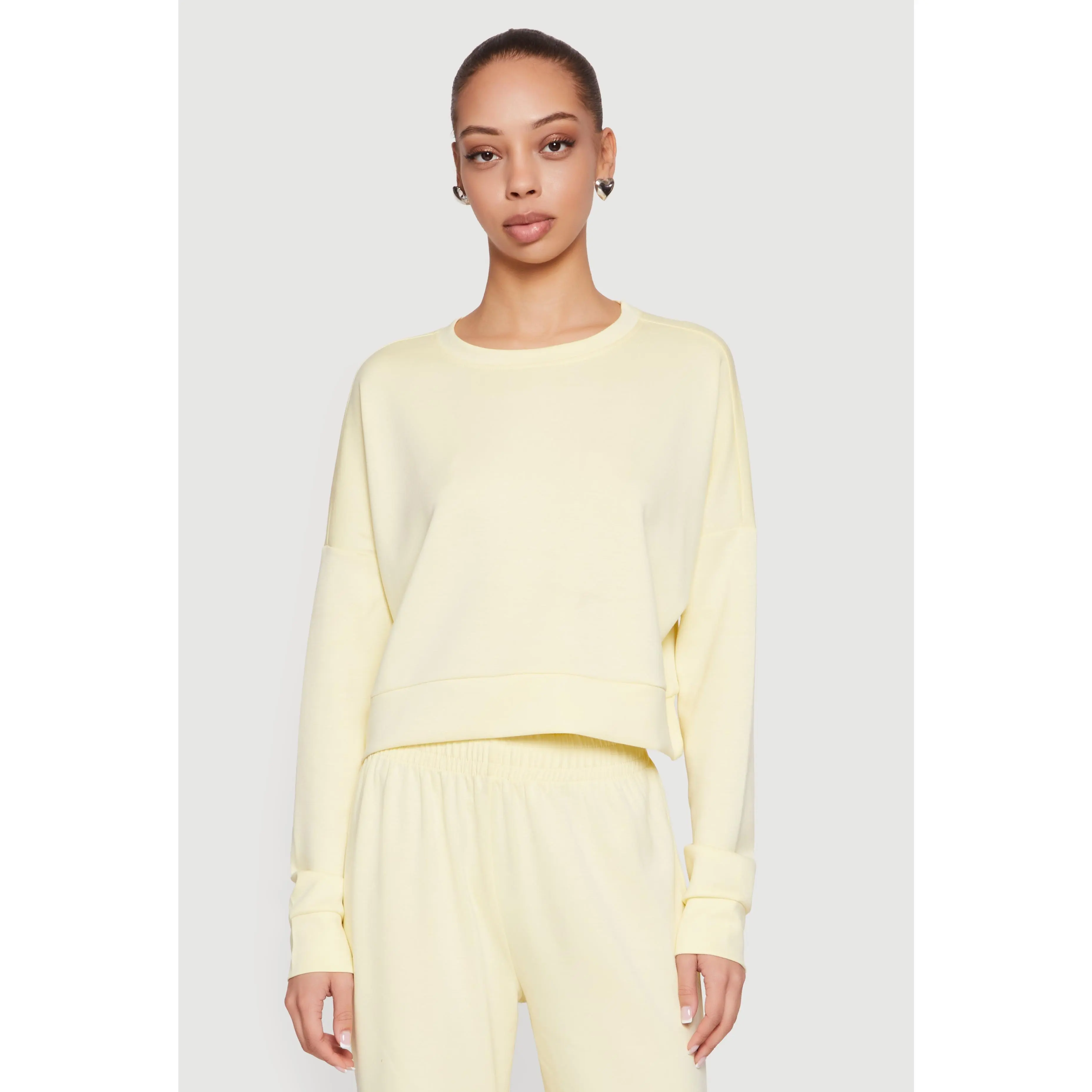 Solid Pullover Sweatshirt with Thumbholes