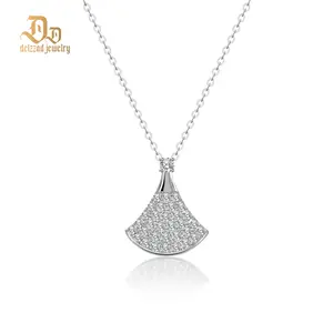 Delzzad Fan-Shaped Pendant Synthetic Moissanite Necklace Pendant S925 Chain Birthday Anniversary Mother's Day Christmas Gifts for Men Women