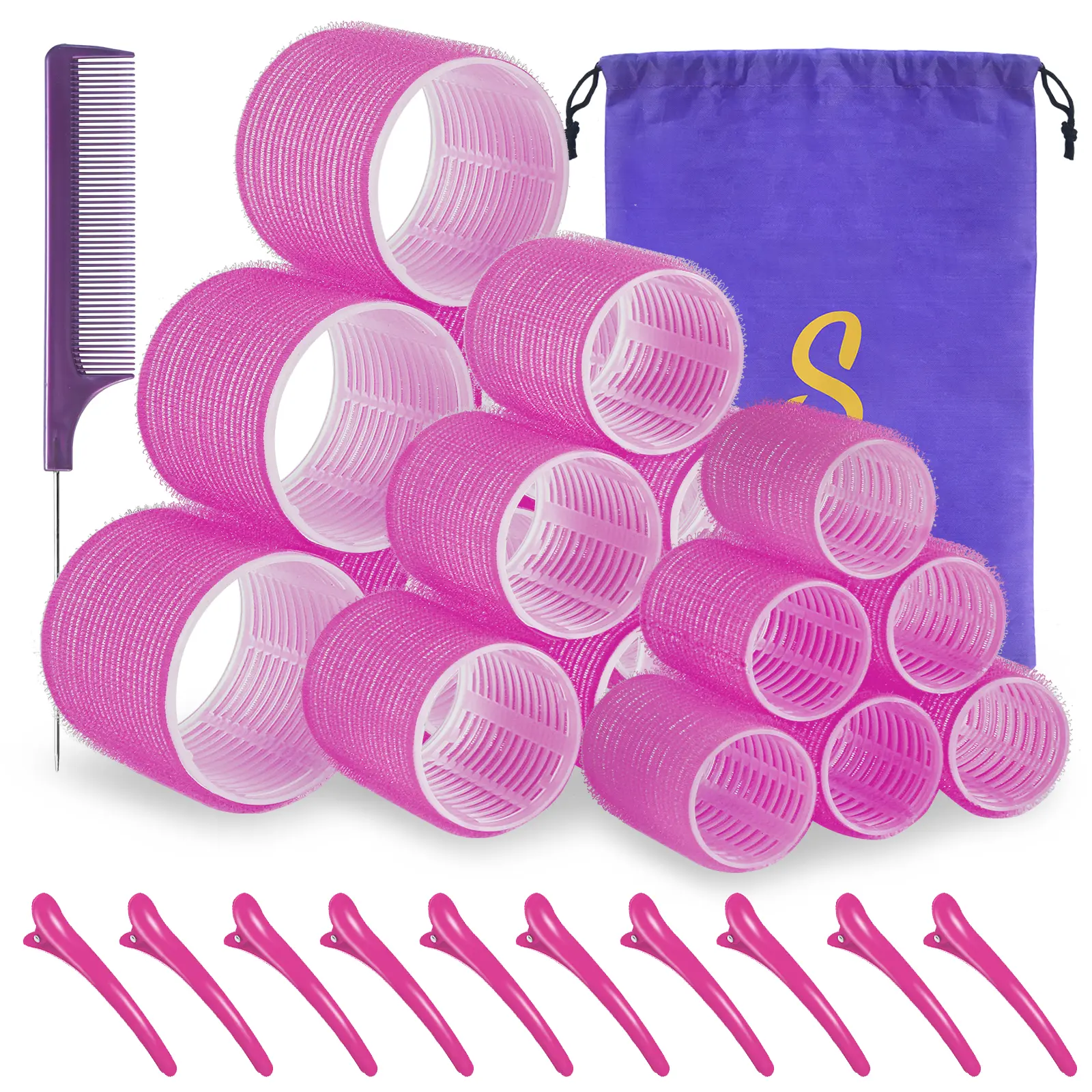 Self grip hair roller set,18 pcs,Hair rollers with hair roller clips and comb,Salon hairdressing curlers,DIY Hair Styles, Sungenol 3 Sizes Rose red Hair Rollers in 1 set Visit the Sungenol Store