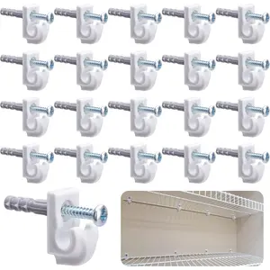 25 Pcs White Down Wall Clips - Wire Shelf Brackets Loop Clips - Closet Maid Support Brackets - Plastic Shelves With Screws and Expansion Tubes  Wire Shelving