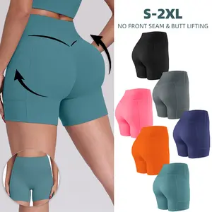 【LOCAL SHIPPING】2026 New 1/3/4/6-PACK NO FRONT SEAM & BUTT LIFTING SHORTS With Pockets High Waisted Yoga Gym Booty Running Short Pants