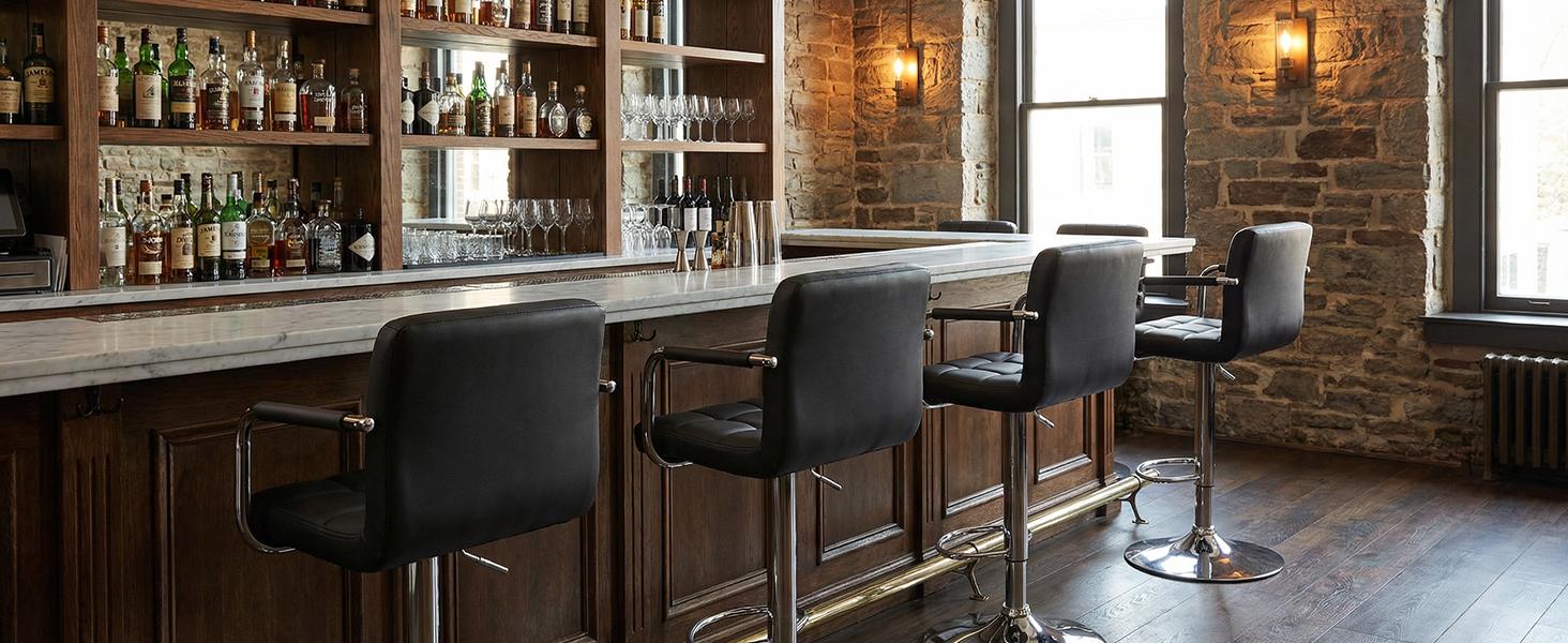 Bar Stools Set of 2 with PU Leather, Swivel High Back Bar Stools with Handles for Kitchen Island