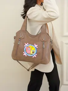 This leather tote bag, Fashionable Patterned Bag, features SpongeBob SquarePants and Patrick Star designs, with a zip closure. It's perfect for the back-to-school season and a New Year's gift.