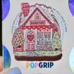Pink Bookstore Kindle Grip Sparkly Handmade Resin Acrylic Compact Durable Magnetic Stand for Smartphone Cellphone MagSafe Compatible Accessory