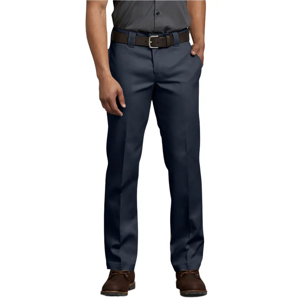 Dickies Men's 873 Flex Slim Cut Cotton Blend Stain-Resistant Work Trouser - Dark Navy, Belt-Compatible Belt-Style, Body-Fitting, Form-Fit, Machine-Washable Flex Men's Workuniform Bottoms, Belt-Style Men's Pants, Body-Fitting Men's Pants