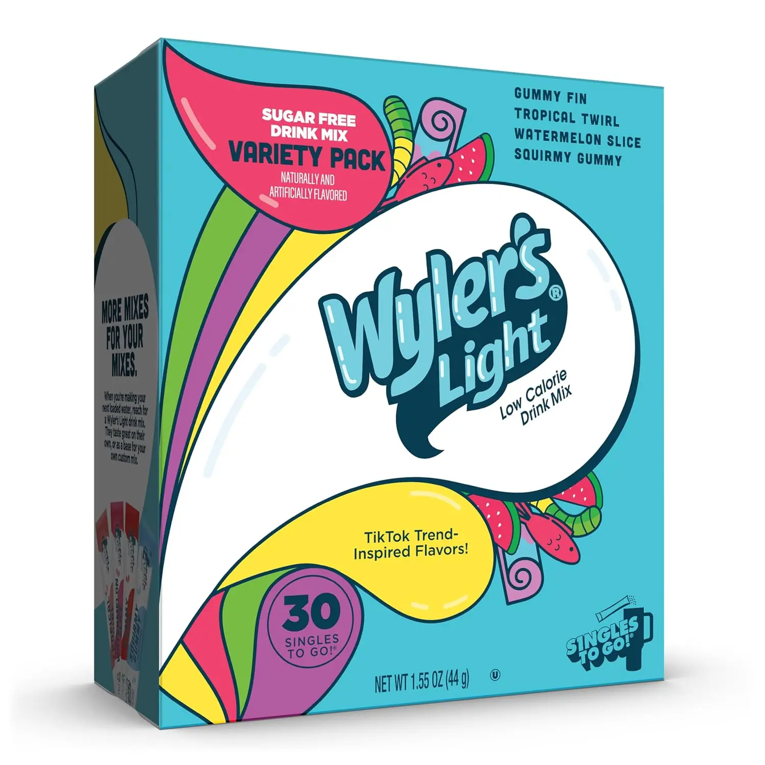 Wyler's Light Singles To Go Drink Mix, Gummy Candy Variety Pack, 30 Packets | Sugar Free, Watertok Drink Mix Packets to Flavor Water, Caffeine Free, Water Flavor Packets, Just Add Water