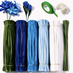 450 pipe cleaner strips for crafts, boxed in 5 different colors; DIY flower making kit (including floral wire, gardening tape, and flower stamens) (blue set)