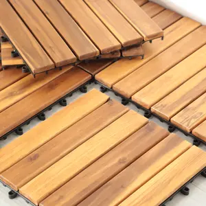 Wood Interlocking Flooring Tiles, Straight Pattern Patio Deck Tiles, 11.8 X 11.8 Inch (Pack Of 27), Solid Wood Acacia Deck Tiles