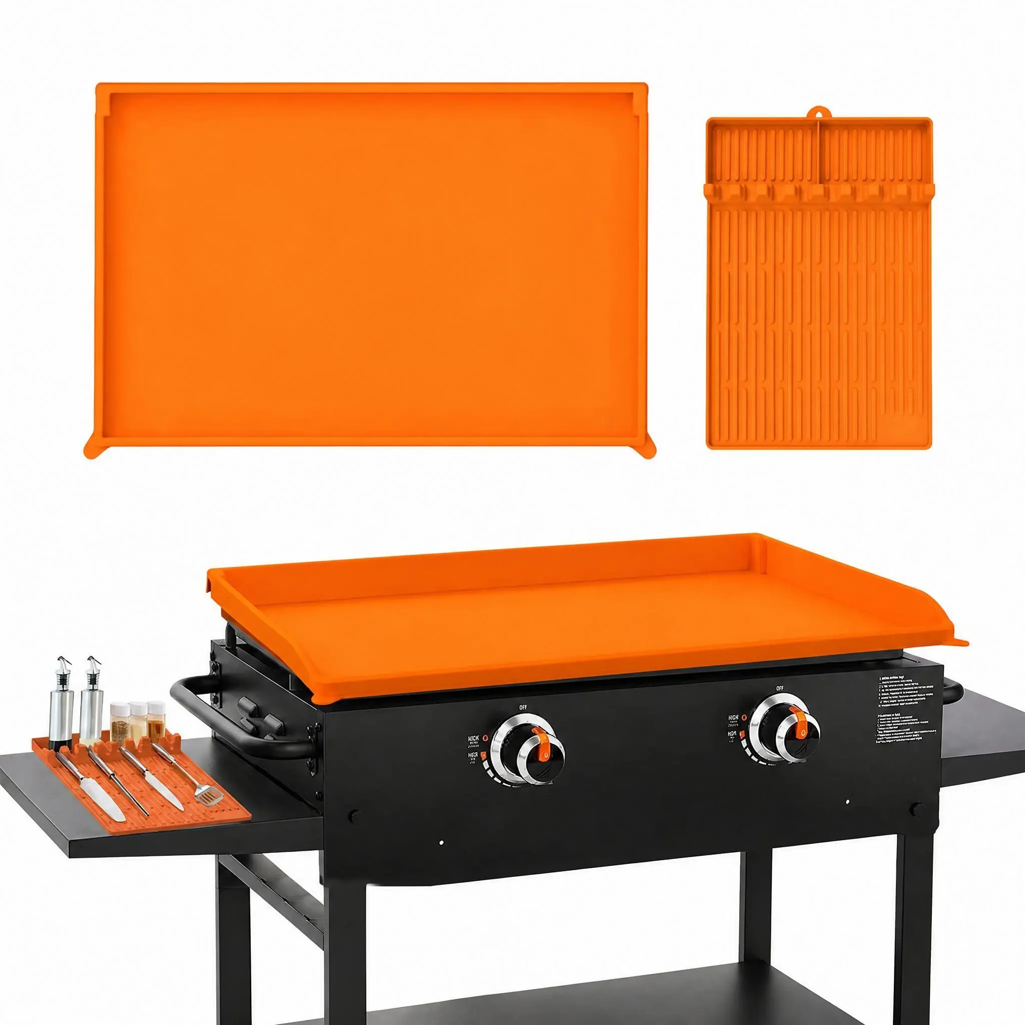 36" Heavy-Duty Safe for consumption Silicone Grill Mat for Blackstone Griddles with 16" Accessory Lid – Waterproof, Oil & Dirt Resistant, Non-Stick BBQ Protective Cover for All-Season Outdoor