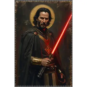 Dark Knight with Red Lightsaber Satin Poster | Fantasy Portrait