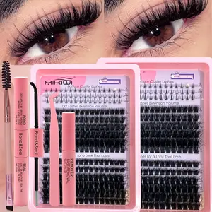 Mikiwi curl Lash clusters Eyelash Extension kit - Extra Thick Mixed Length Wispy Manga Lashes Mix bottom Lashes Individual Eyelash Extension, U01/60/80/100/120D Lashes With Eyelash Brush + Bonding And Sealing + Tweezers + Removal Liquid Suitable for Chris