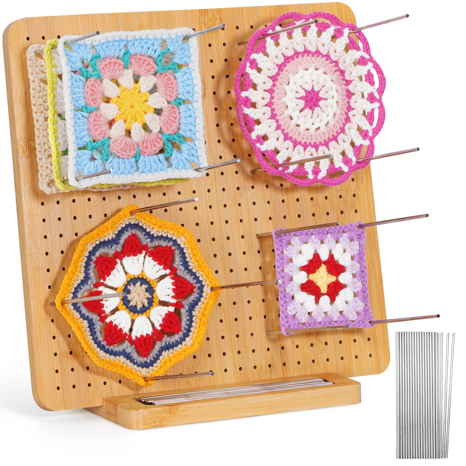 Lifewit Pegged Bamboo Crochet Blocking Board with Pegs & Steel Pins - Blocking Tool for Crochet Projects, Knitting Accessories - DIY Crafting Supplies, Crochet Project, Handmade Crafts