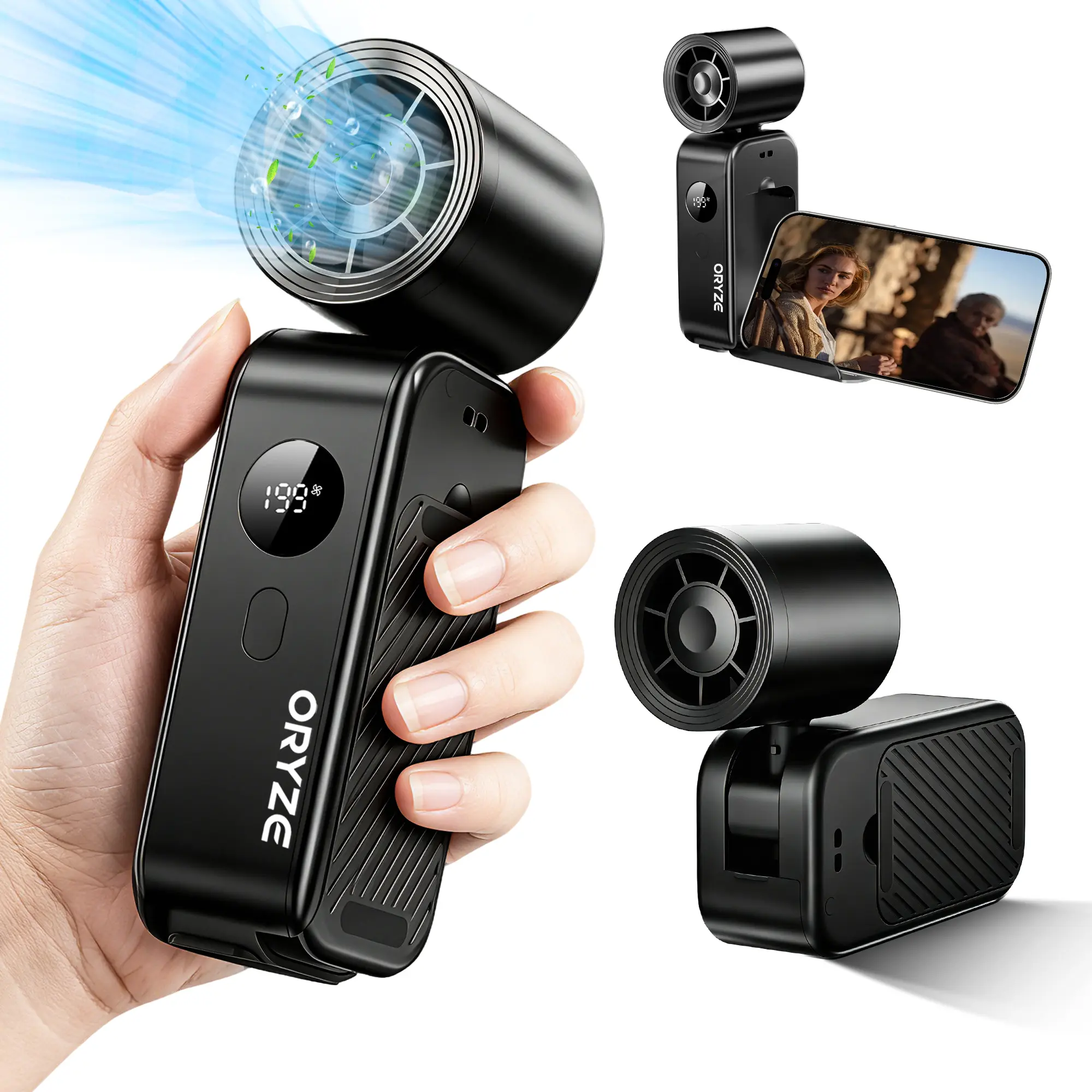 Handheld High Speed Fan 5-in-1 Rechargeable , Adjustable Airflow, USB Cooling, Perfect forTravel, Office, and Personal Use - Protection