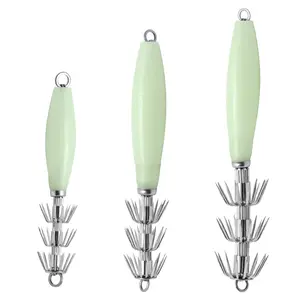 1 pc large three-layer squid hook, deep-sea squid jig hook, multi claw wooden shrimp hook, sea fishing hook, three models, Fishing Accessories