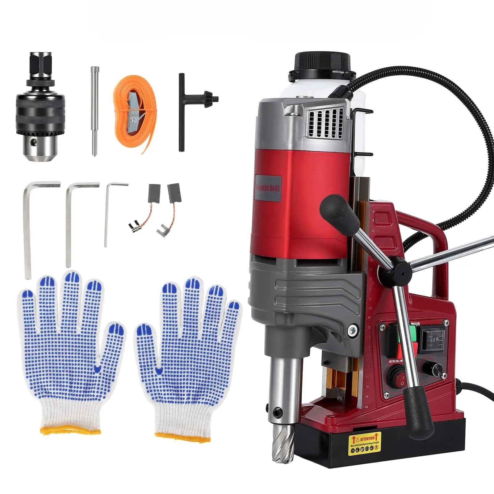 Garvee 1550W Magnetic Drill Press with 14000N Magnetic Force, 40mm Capacity, 220mm Stroke, 750 RPM, Includes Twist Drill Adapter for Industrial and Home Metalworking Applications