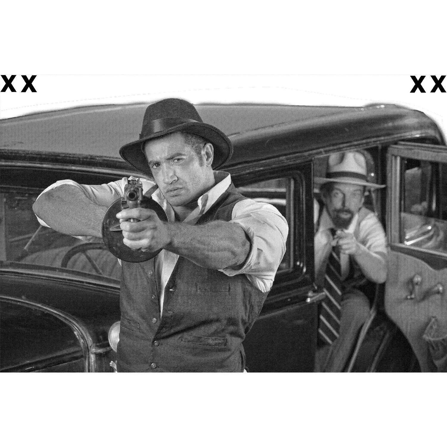 1920s vintage gangsters outside of antique automobile - Drive by - High Detail HD Airbrush Stencil