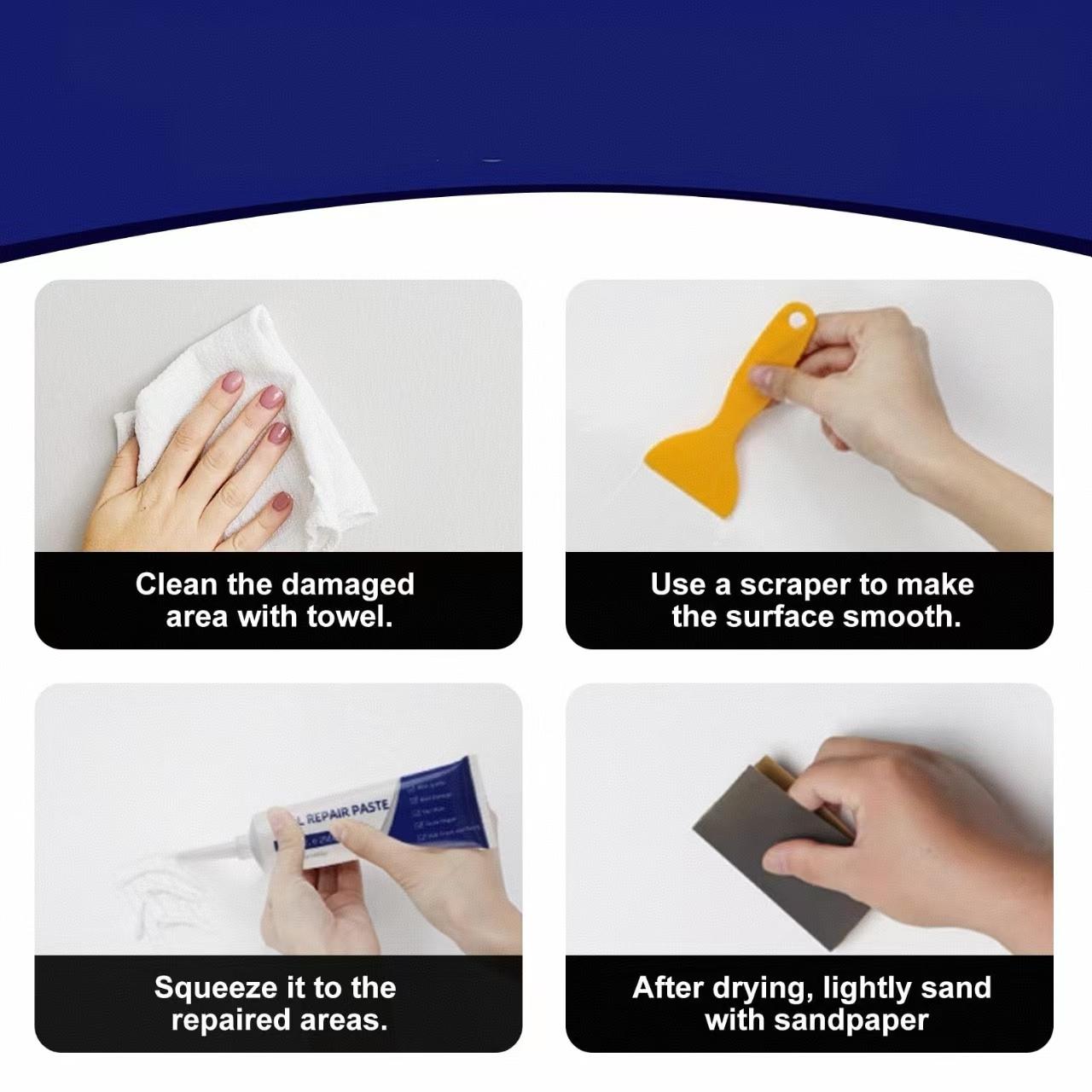 Gypsum board repair kit, 500 grams wall repair adhesive - waterproof wall patching paste for wall repair, white, odorless, mold-resistant, anti-slip, peeling and chipping wall repair putty for household use.