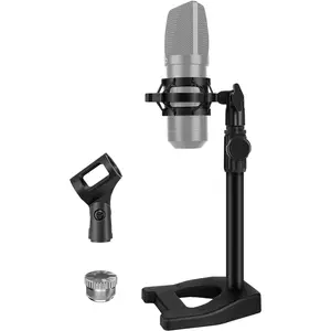 Desktop Microphone Stand, Mic Stand Desk Table with Weighted Base Shock Mount Mic Clip 3/8" to 5/8" Adapter Adjustable Height for Hyper X QuadCast Fifine K669B AT2020 Shure SM58 PGA48