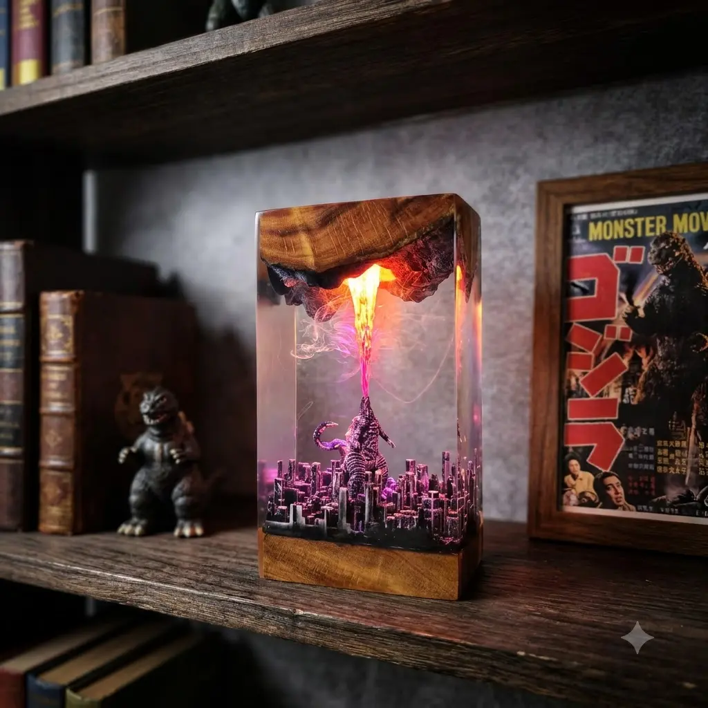 King of Monsters God.zilla Atomic Energy Blast City Diorama, Handcrafted Epic Kaiju Ornament, Aesthetic Desk Decor Movie Gift for Him Art