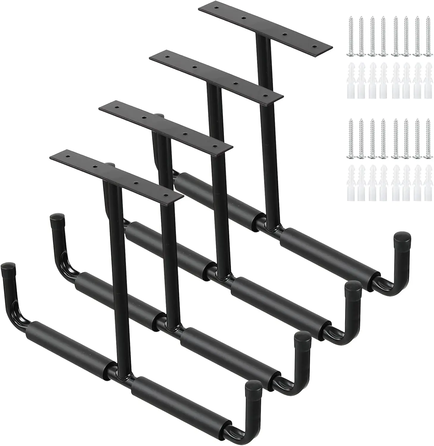 Overhead Garage Storage Rack, Heavy Duty Ceiling Mounted Garage Hooks Utility Hanger for Lumber  Tools(4 Pack, Black)