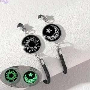 Glow-in-the-Dark Sun Moon Bracelet Set - Handmade Adjustable Elastic Bangles, Minimalist Unisex Luminous Jewelry, Trendy Night Glow Accessories for Daily Wear & Casual Gifting
