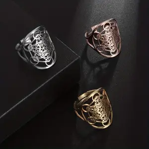 Women's 304 Stainless Steel Metatron Signet Engagement Ring - 1pc, Adjustable Size, Archangel Design, Solomon Geometry, Lotus Flower Accent, Fashion Costume Jewelry