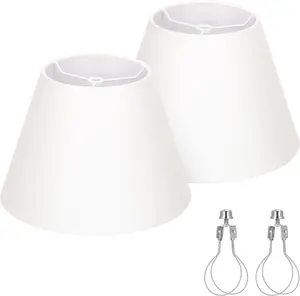 Set of 2 Small White Fabric Lamp Shades, 5.5" Top x 10" Bottom x 6.6" High, Replacement Lampshade for Table Lamps Bedside Lamps Wall Sconces, Spider & Clip on Adapters Included