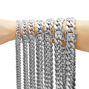 Silver Tone Titanium Steel Mirror Polished Cuban Link Chain Necklace for Men, Multi Width Minimalist Hip Hop Stackable Neck Jewelry