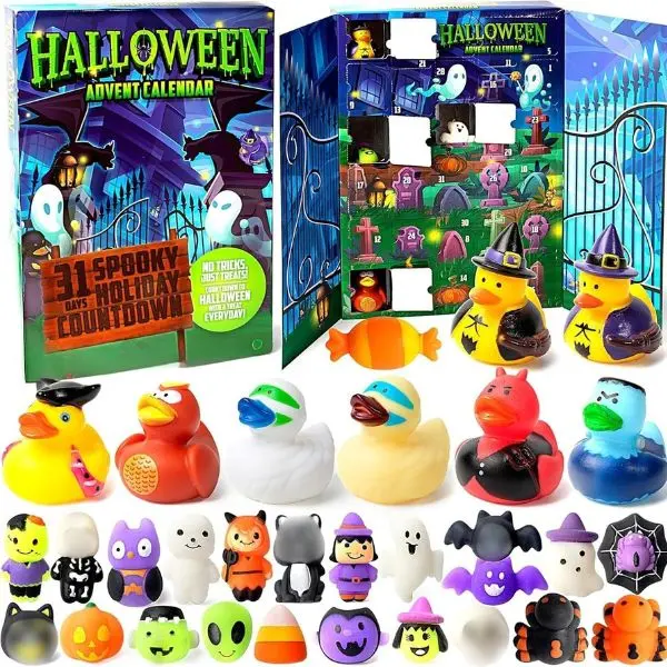Halloween Advent Calendar 2026 with Surprise Toy, 31 Days Holiday CountDown to Halloween with Mochi and Surprise Rubber Duck,Countdown Calendar Toy for Kid Party Favor Supply, Trick or Treating