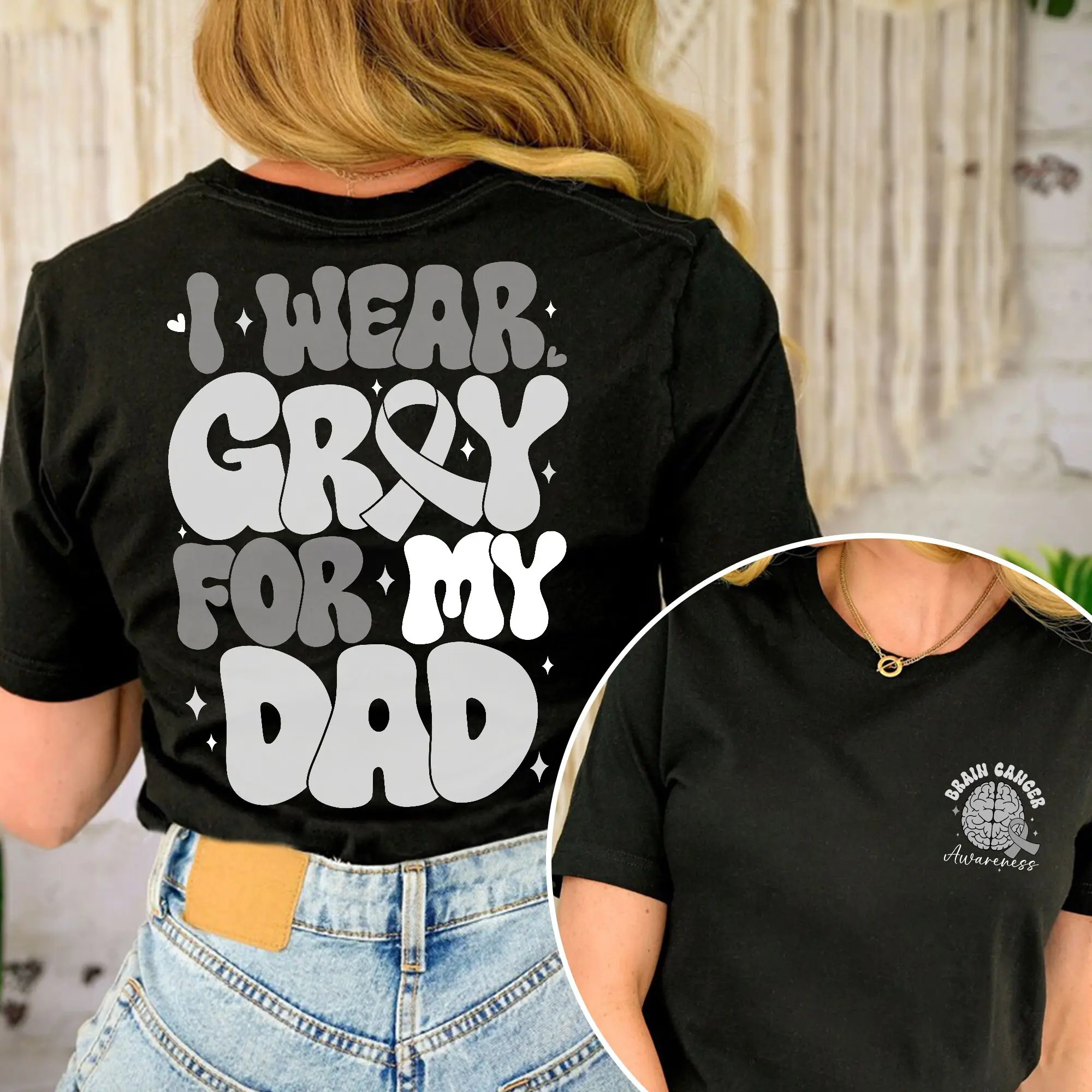 I Wear Gray For My Dad Shirt  Custom Brain Cancer Awareness Shirt  Brain Tumor Shirt  Gray Ribbon  Cancer Support Squad  Cancer Warrior Gift