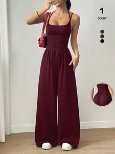 Women's Strapless Fitted Casual Wrap Chest Jumpsuit Pajamas, Versatile Home Wear, Comfortable, Stylish and Minimalist Loungewear for Everyday Use