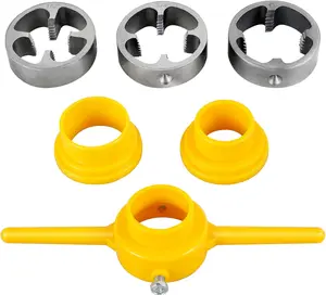 6-Piece PVC Pipe Threading Tool Set, Reusable Pipe Threader Kit, Plumbing Tool Kit, Round Pipe Die Set with 1/2-Inch Dies.