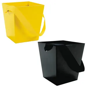 Yellow & Black Cardboard Buckets with Ribbon Handle Kit - 12 Pc.