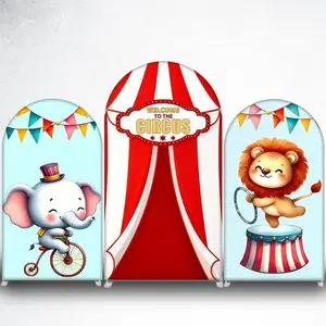 15-day 2D Flat Delivery Cartoon Circus Elephant on Bike Arch Backdrop Cover for Toddler Birthday Party